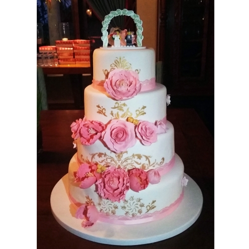 Wedding Cake PINK PEONIES & ROSES